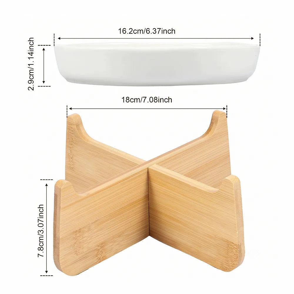 Wooden Stand Ceramic Slow Feeder Bowl