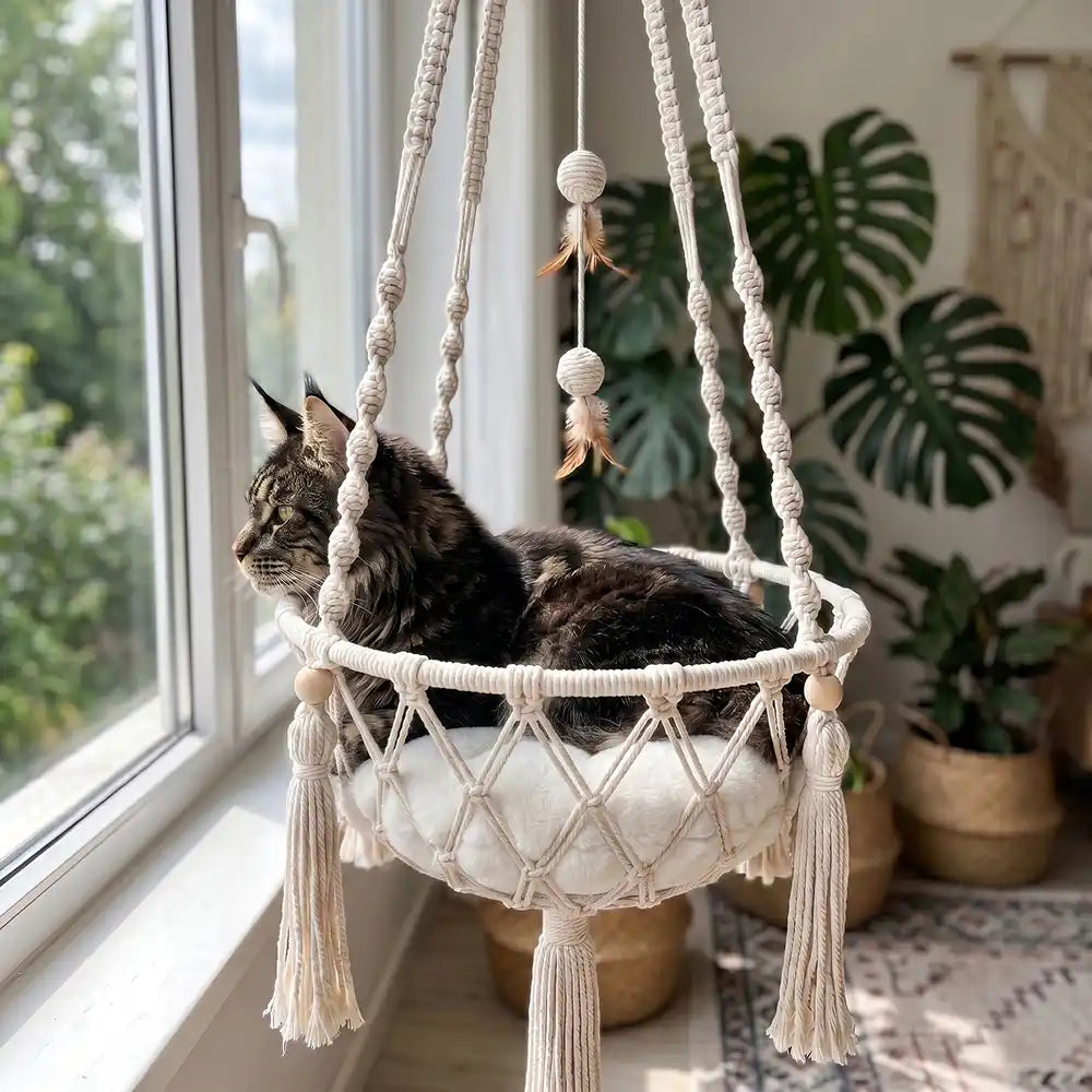 Macrame Hanging Cat Hammock